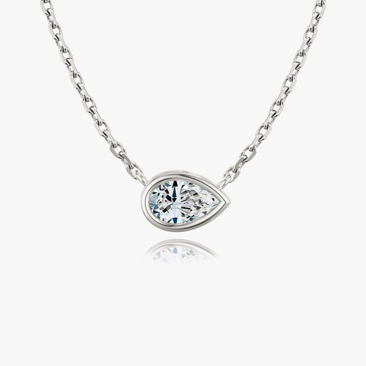 0.25CT-1.0CT Pear Bezel Solitaire F-VS Lab Grown Diamond Necklace