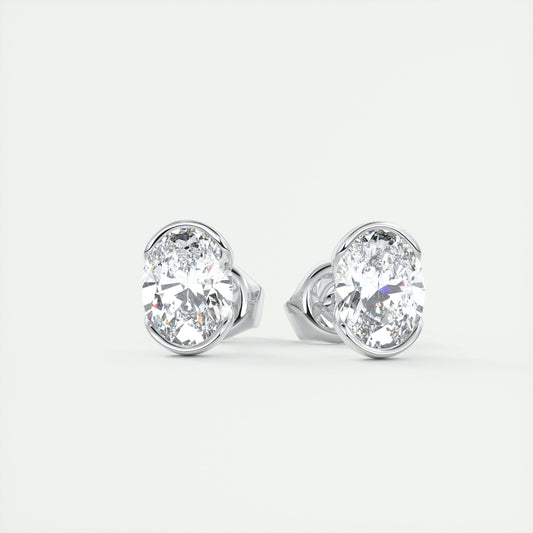 1.0CT Oval Half Bezel Solitaire G-VS Lab Grown Diamond Earrings