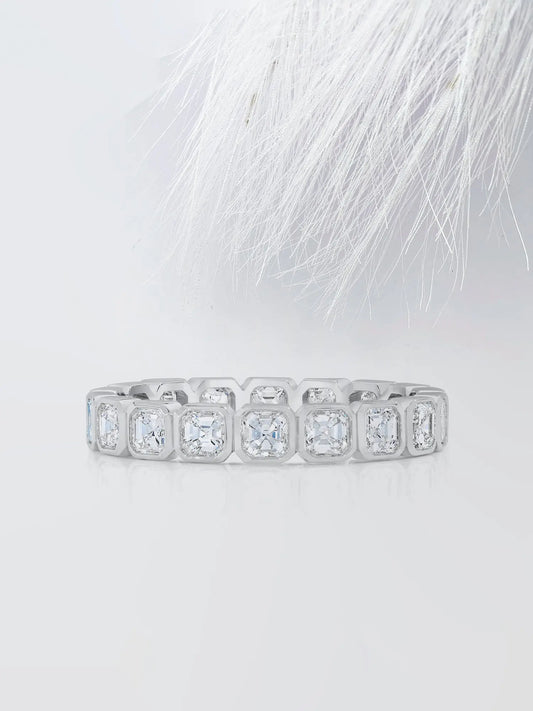 Asscher Cut Moissanite Bezel Set Eternity Diamond Wedding Band