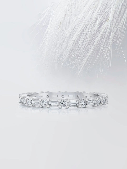 Baguette & Round Cut Moissanite Eternity Diamond Wedding Band