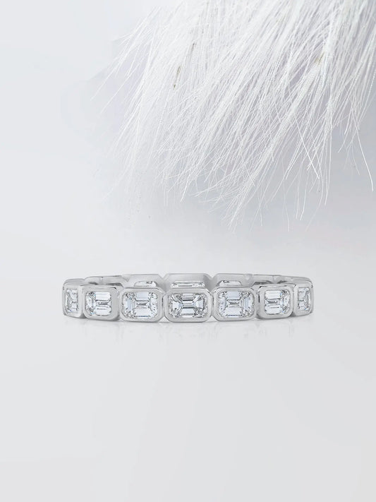 Bezel Set Emerald Cut Moissanite Eternity Diamond Wedding Band