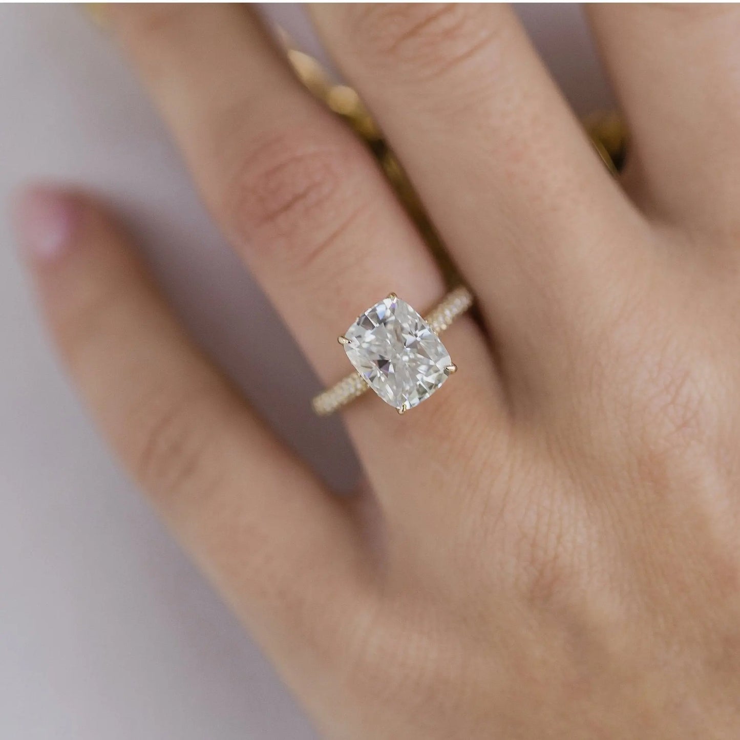 3.20CT Elongated Cushion Cut Hidden Halo Engagement Ring