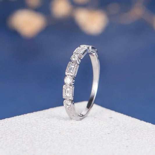 Round & Baguette Cut Half Eternity Wedding Band