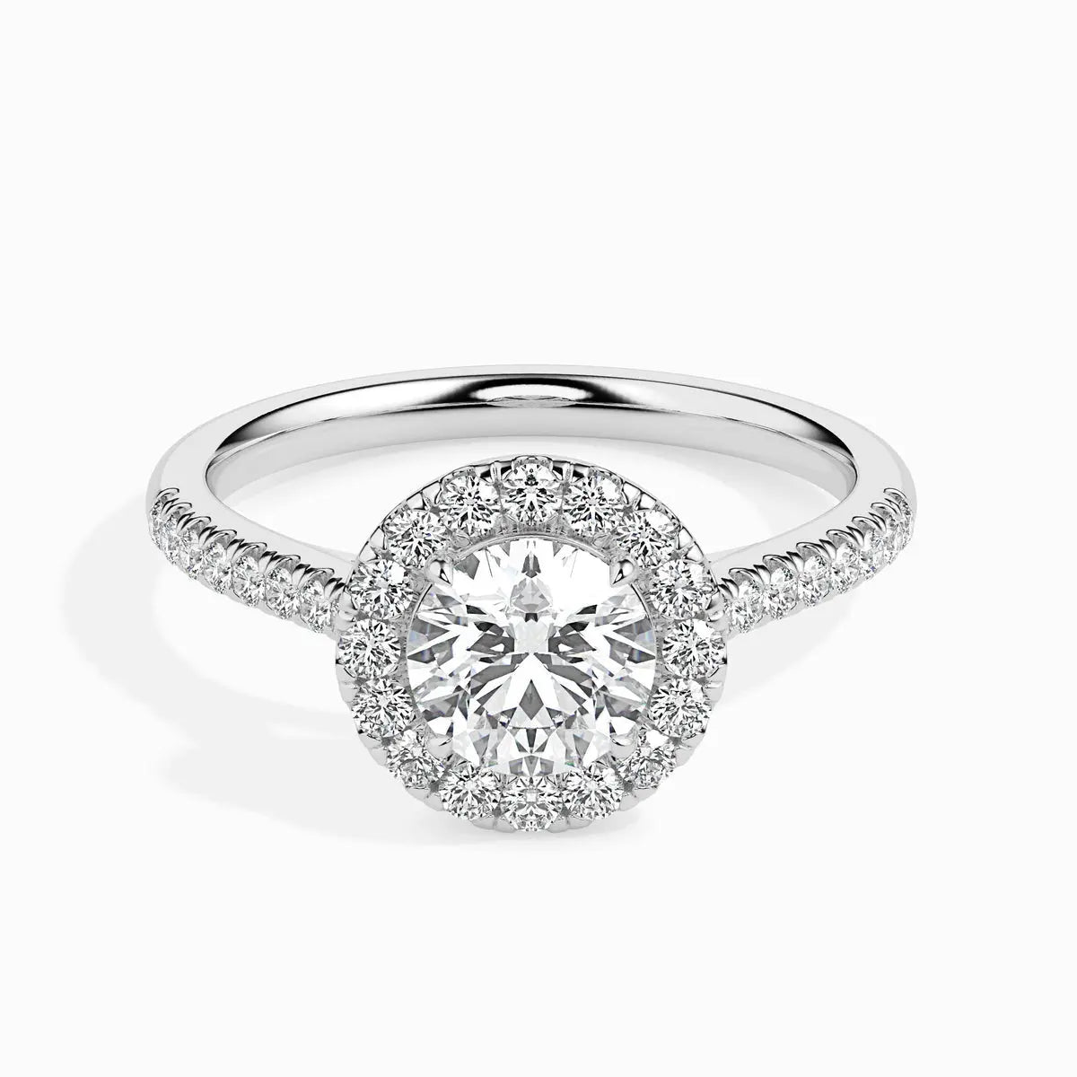 1ct Round Halo F- VS Lab Grown Diamond Pave Engagement Ring