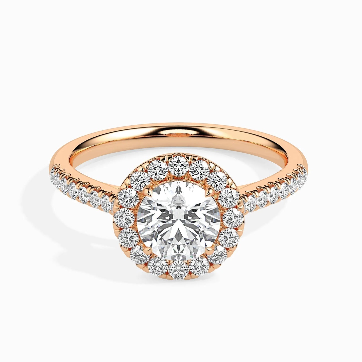 1ct Round Halo F- VS Lab Grown Diamond Pave Engagement Ring