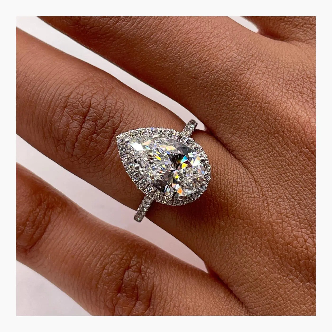 2.51ct Pear Halo F- VS Lab Grown Diamond Engagement Ring