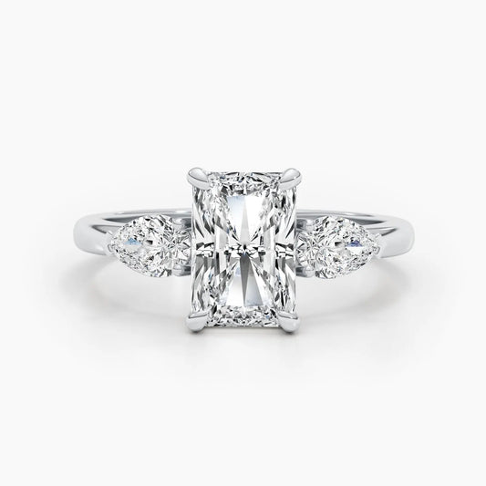 2.62ct Radiant E-VS Three Stones Lab Grown Diamond Engagement Ring