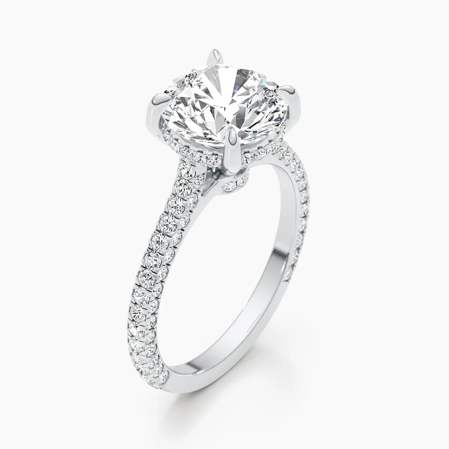 2.8ct Round F- VS Hidden Halo Lab Grown Diamond Pave Engagement Ring