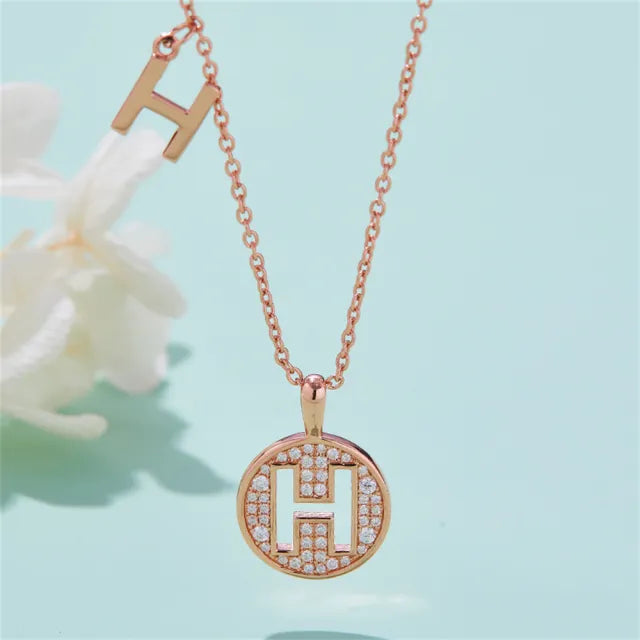 " H " Letter Moissanite Diamond Necklace for Women