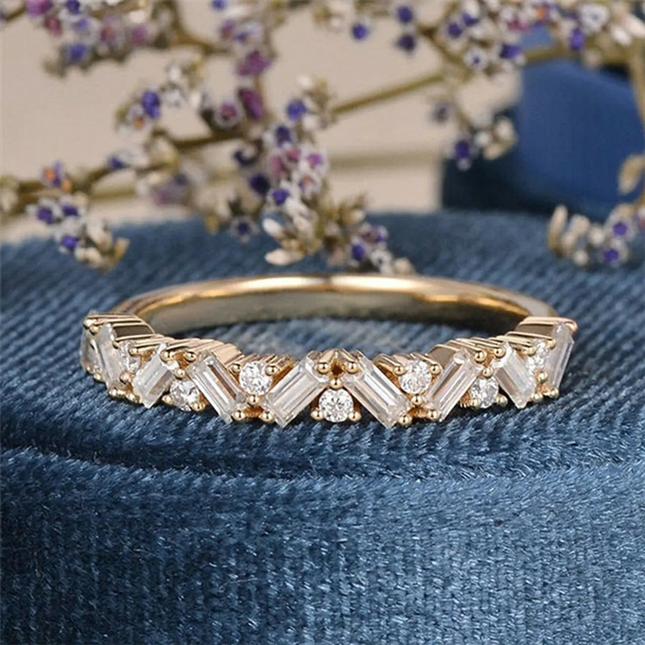 Baguette & Round Brilliant Cut Half Eternity Wedding Band