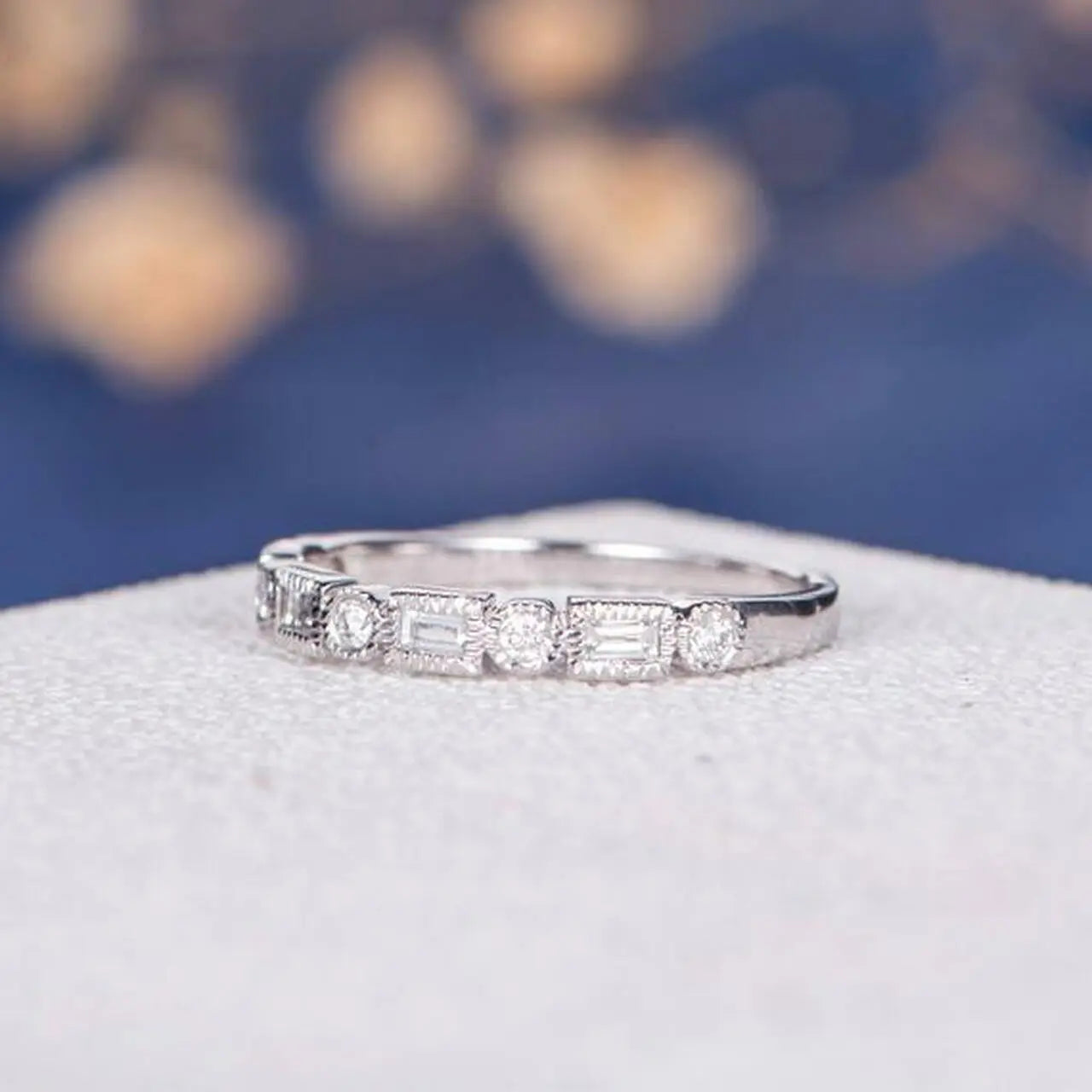 Round & Baguette Cut Half Eternity Wedding Band