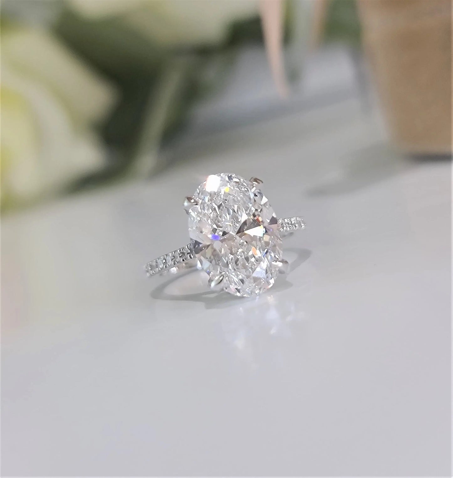 4.0ct Oval Hidden Halo F/VS1 Lab Grown Diamond Engagement Ring