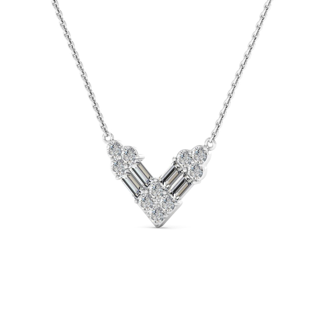 Round & Baguette Cut Moissanite Diamond V Shape Necklace