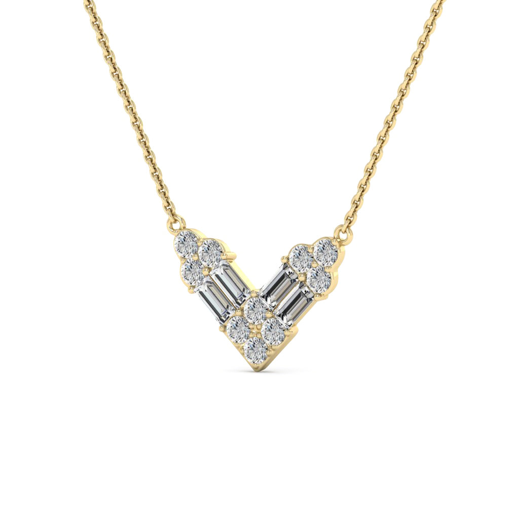 Round & Baguette Cut Moissanite Diamond V Shape Necklace