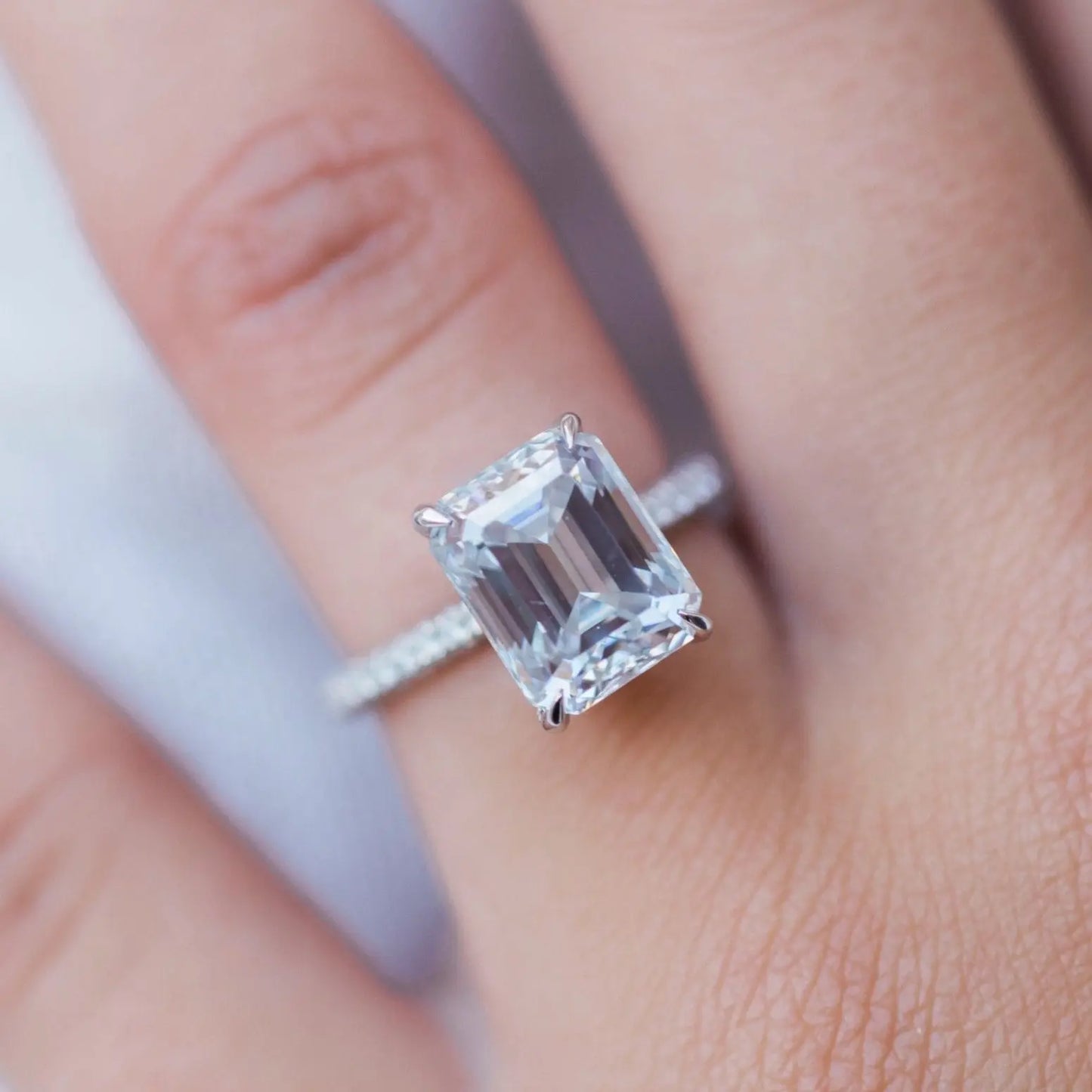 3.25CT Emerald Cut Hidden Halo Moissanite Engagement Ring