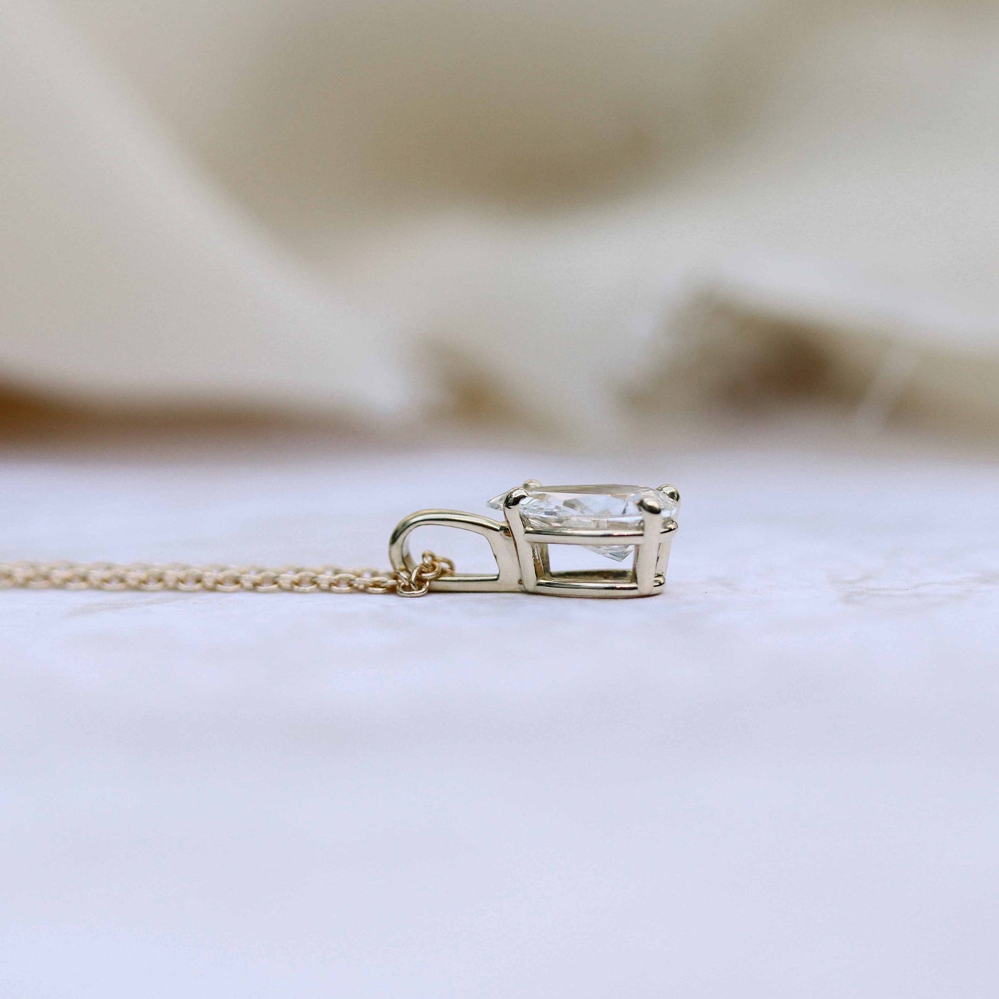 Classic Pear Moissanite Solitaire Pendent Necklace in Solid Gold