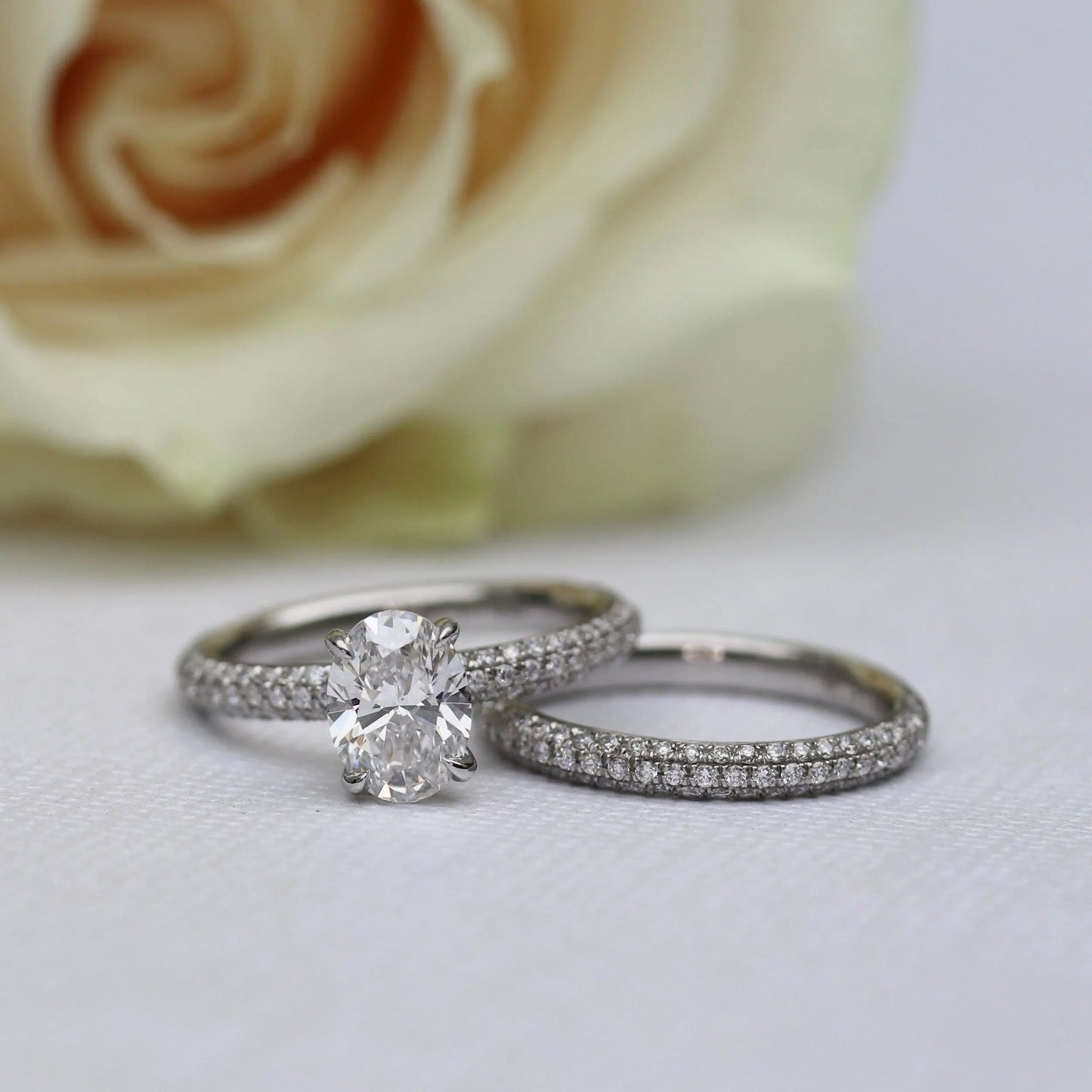 Round Brilliant Cut 3 Side Pave Diamond Wedding Band