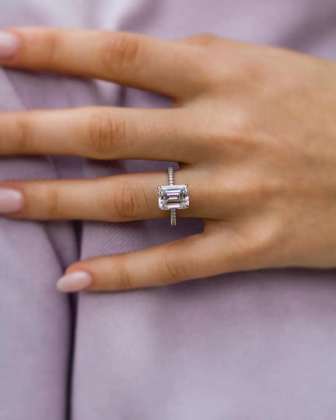 3.25CT Emerald Cut Hidden Halo Moissanite Engagement Ring