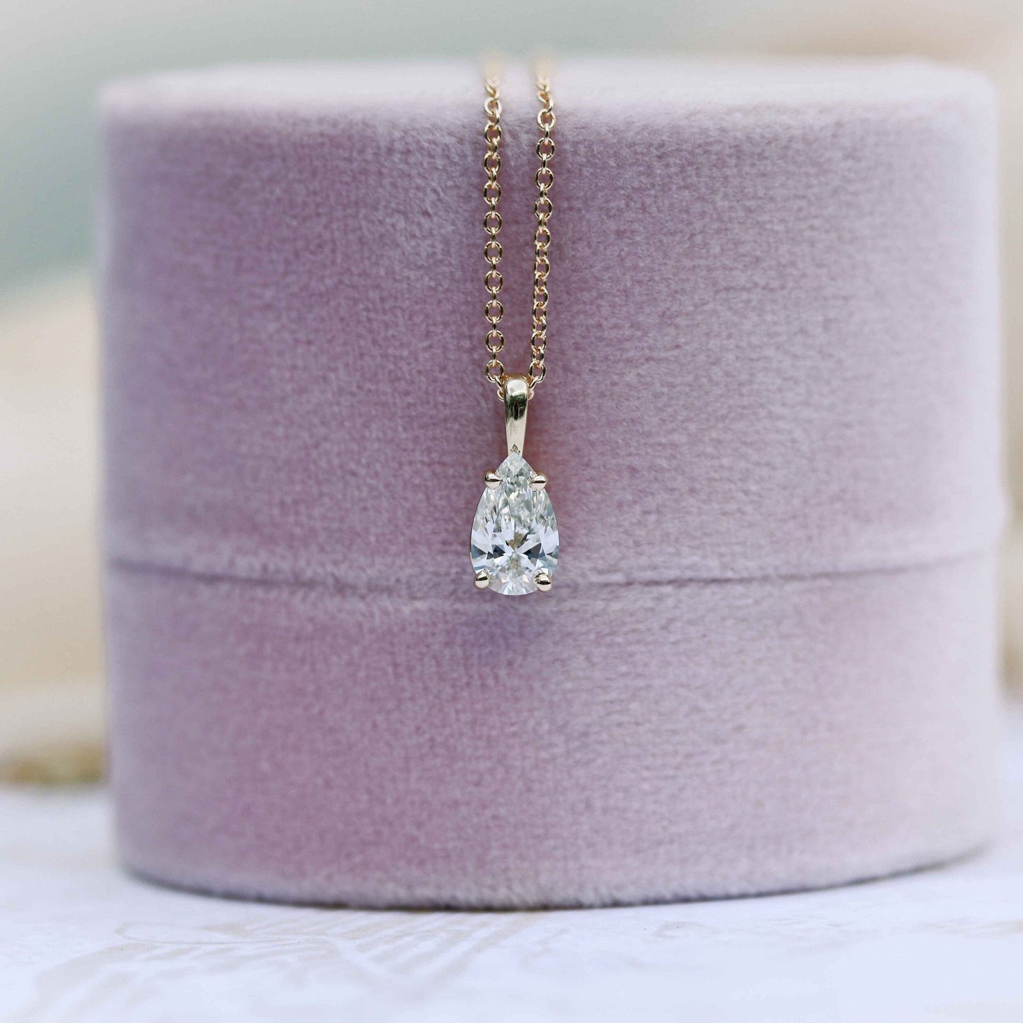 Classic Pear Moissanite Solitaire Pendent Necklace in Solid Gold