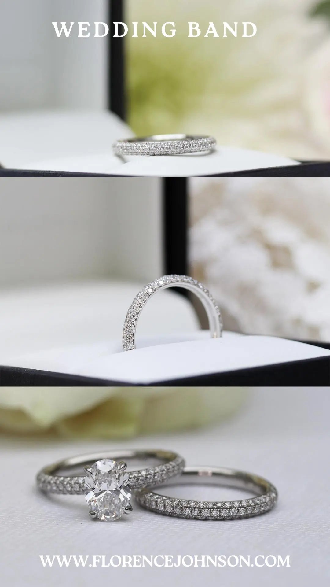 Round Brilliant Cut 3 Side Pave Diamond Wedding Band