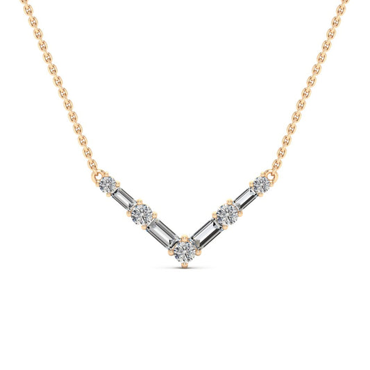 Round & Baguette Cut Moissanite Diamond V Shape Necklace for Women