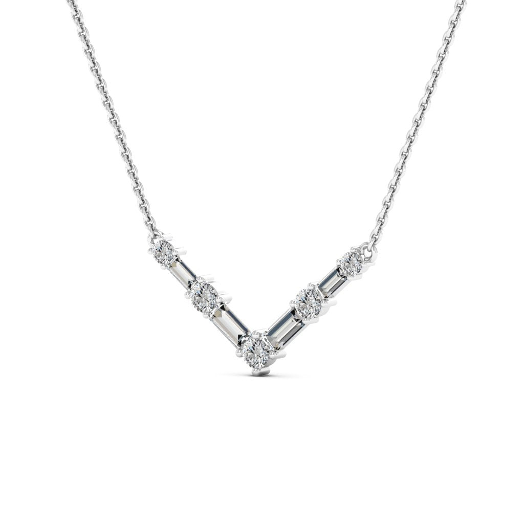 Round & Baguette Cut Moissanite Diamond V Shape Necklace for Women