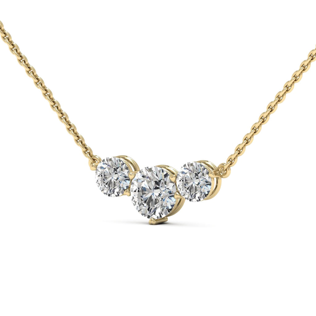 Round Cut Moissanite Diamond Three Stone Necklace for Women