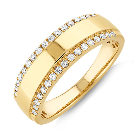 Two Row Moissanite Wedding Band with 0.37ct of Diamonds In Yellow Gold