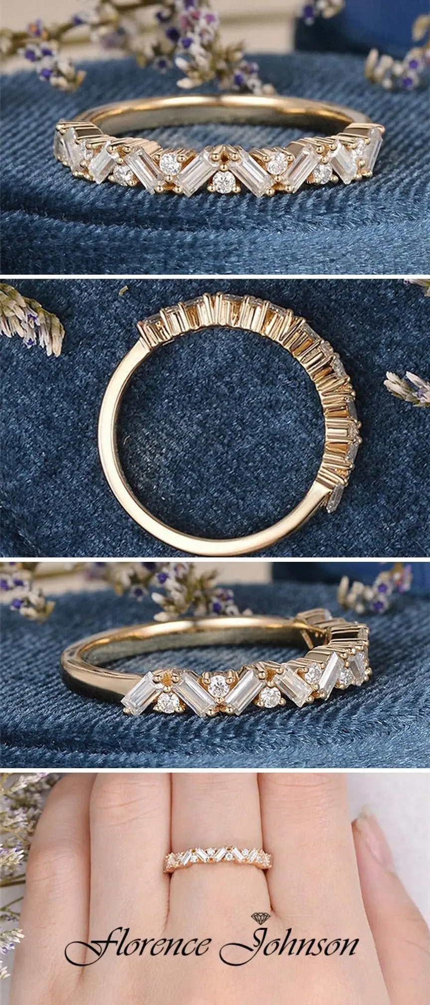 Baguette & Round Brilliant Cut Half Eternity Wedding Band