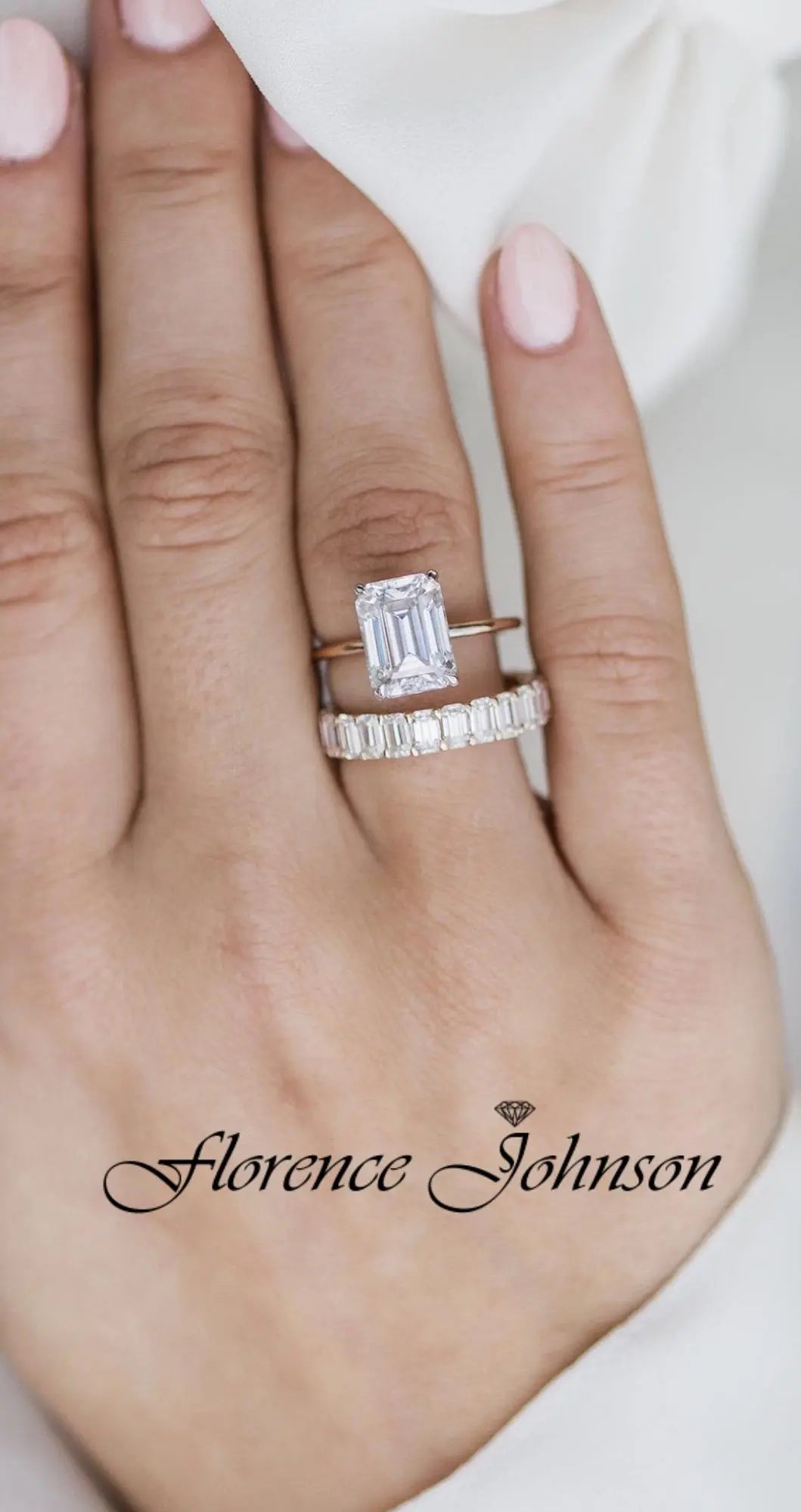 3.50CT Emerald Cut Hidden Halo Moissanite Engagement Ring