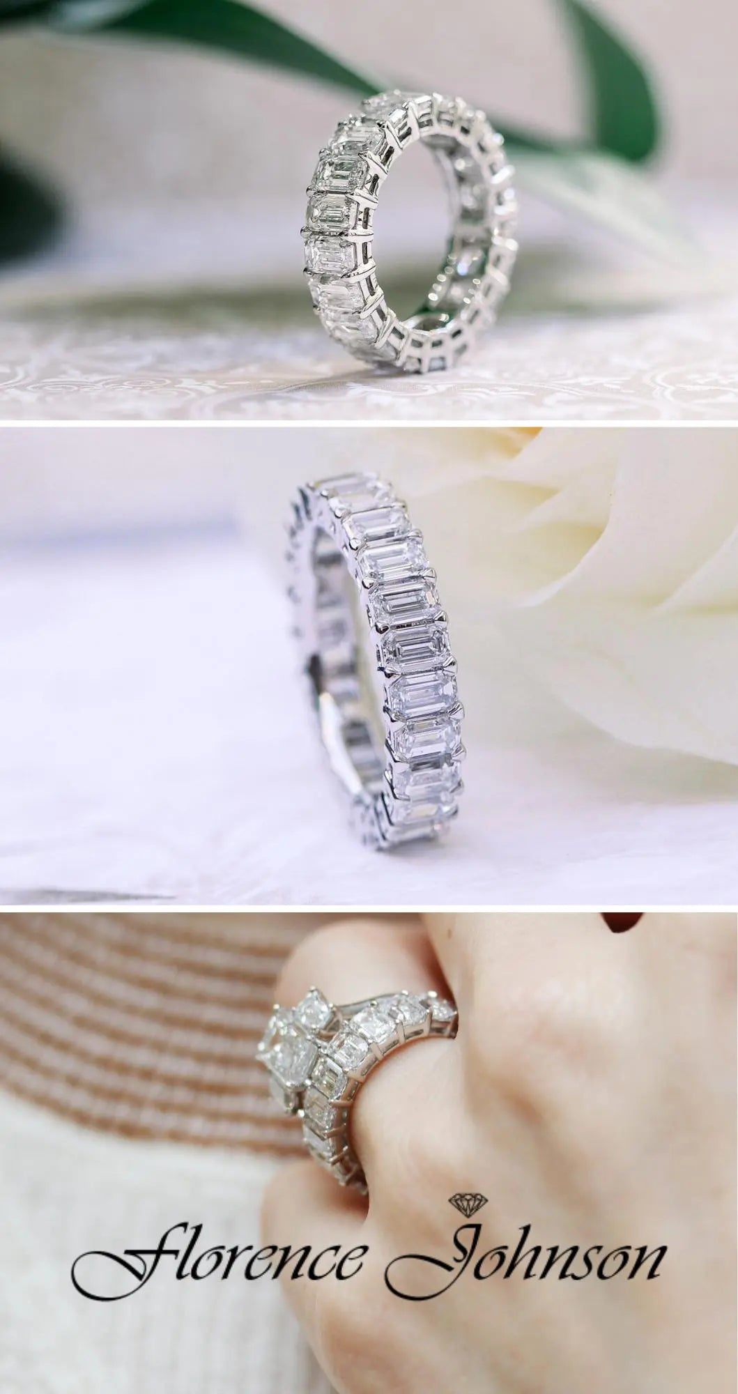 4.80ctw Emerald Cut Moissanite Diamond Full Eternity Wedding Band