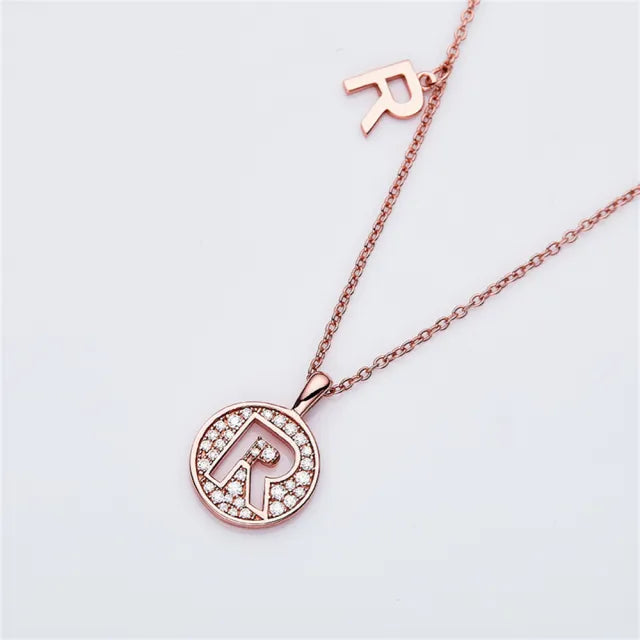 " R " Letter Moissanite Diamond Necklace for Women