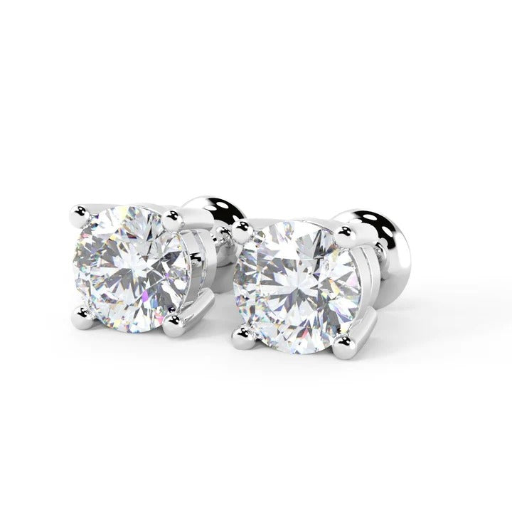 2.0CT Round Cut Moissanite Diamond Stud Earrings in White Gold