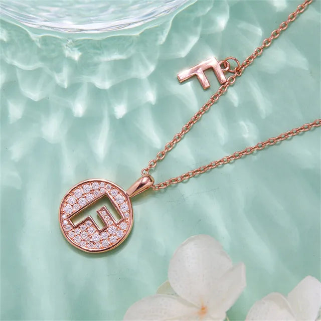 " F " Letter Moissanite Diamond Necklace for Women