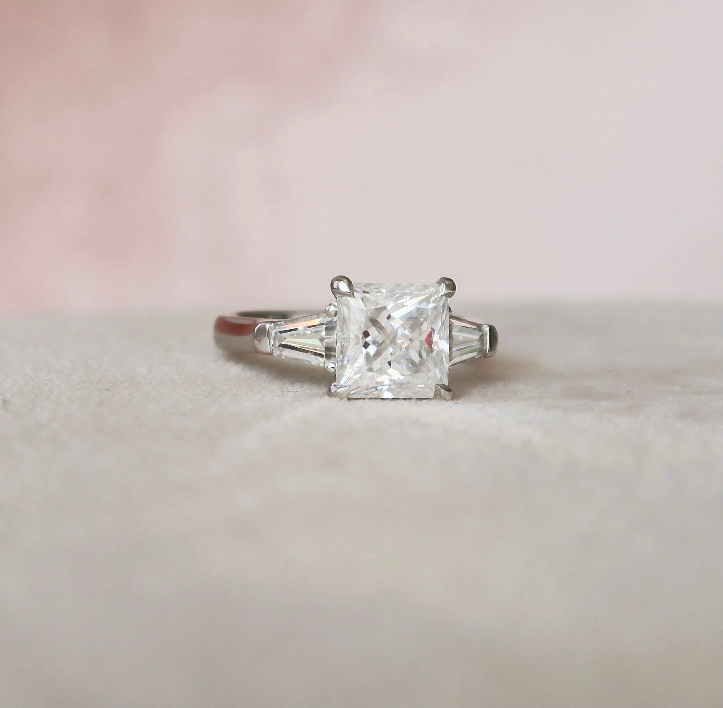 3.0CT Princess Cut Moissanite 3 Stone Engagement Ring