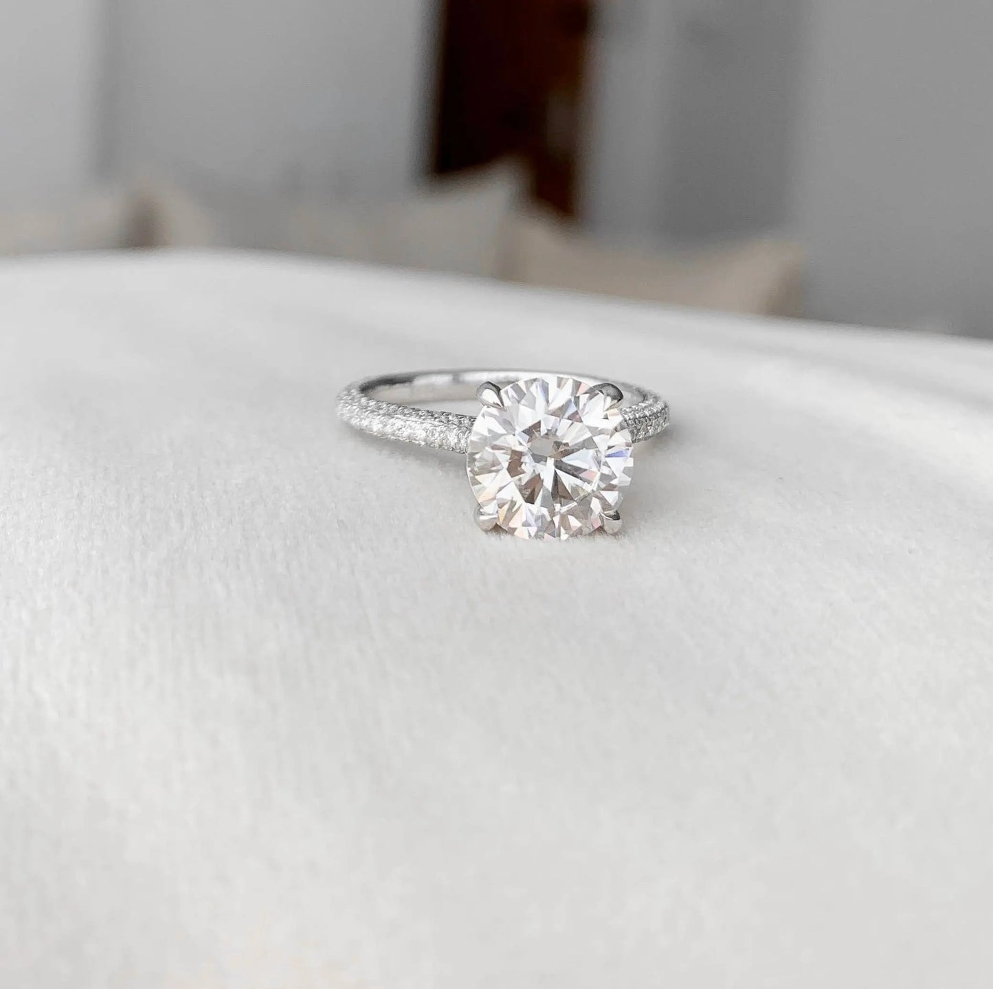 2.50CT Round Cut Hidden Halo Moissanite Engagement Ring