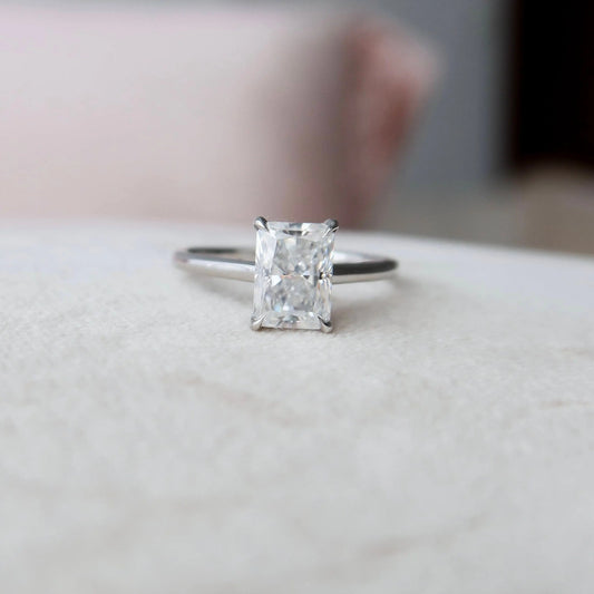 3.0CT Radiant Cut Hidden Halo Moissanite Diamond Solitaire Engagement Ring