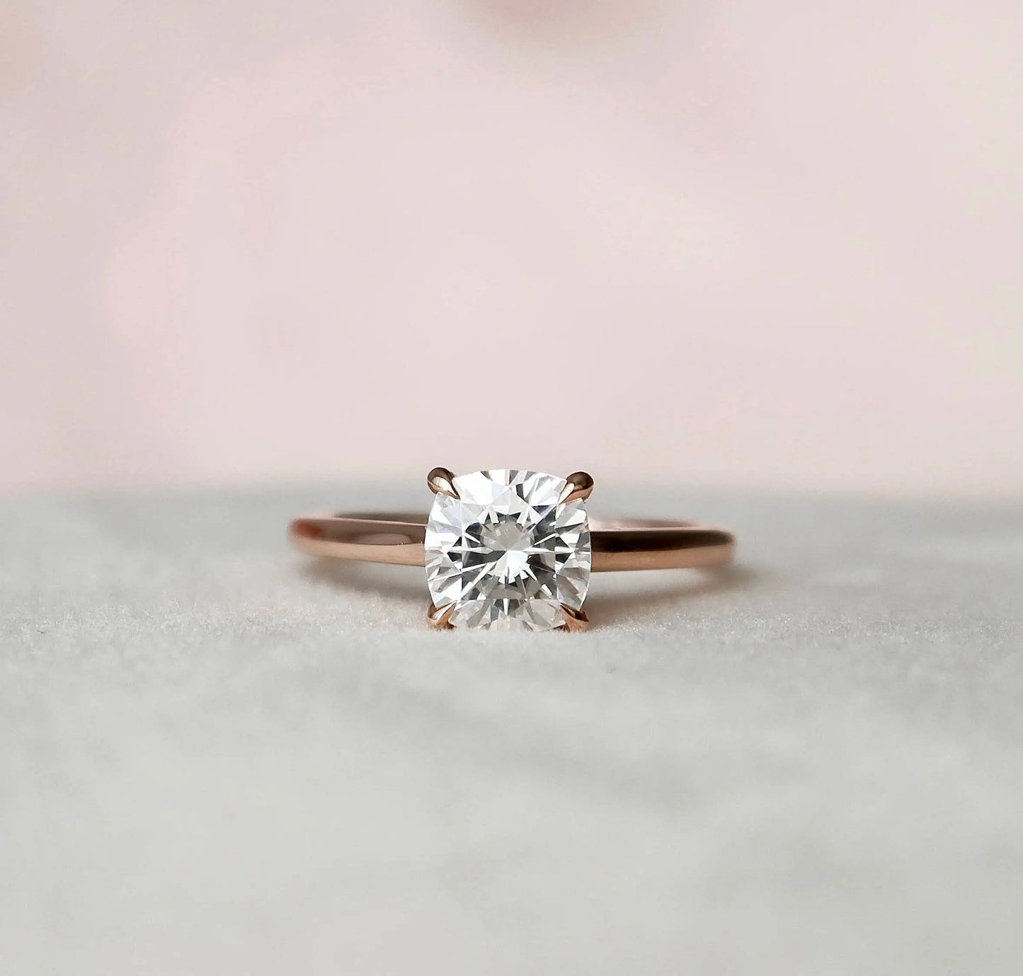 2.0CT Cushion Cut Moissanite Hidden Halo Solitaire Engagement Ring