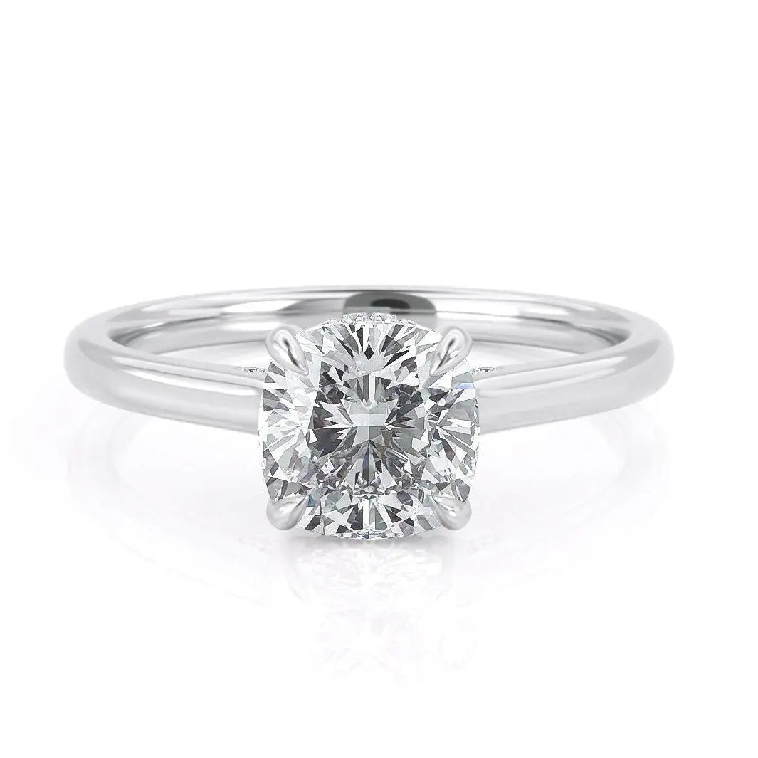 2.0CT Cushion Cut Moissanite Hidden Halo Solitaire Engagement Ring