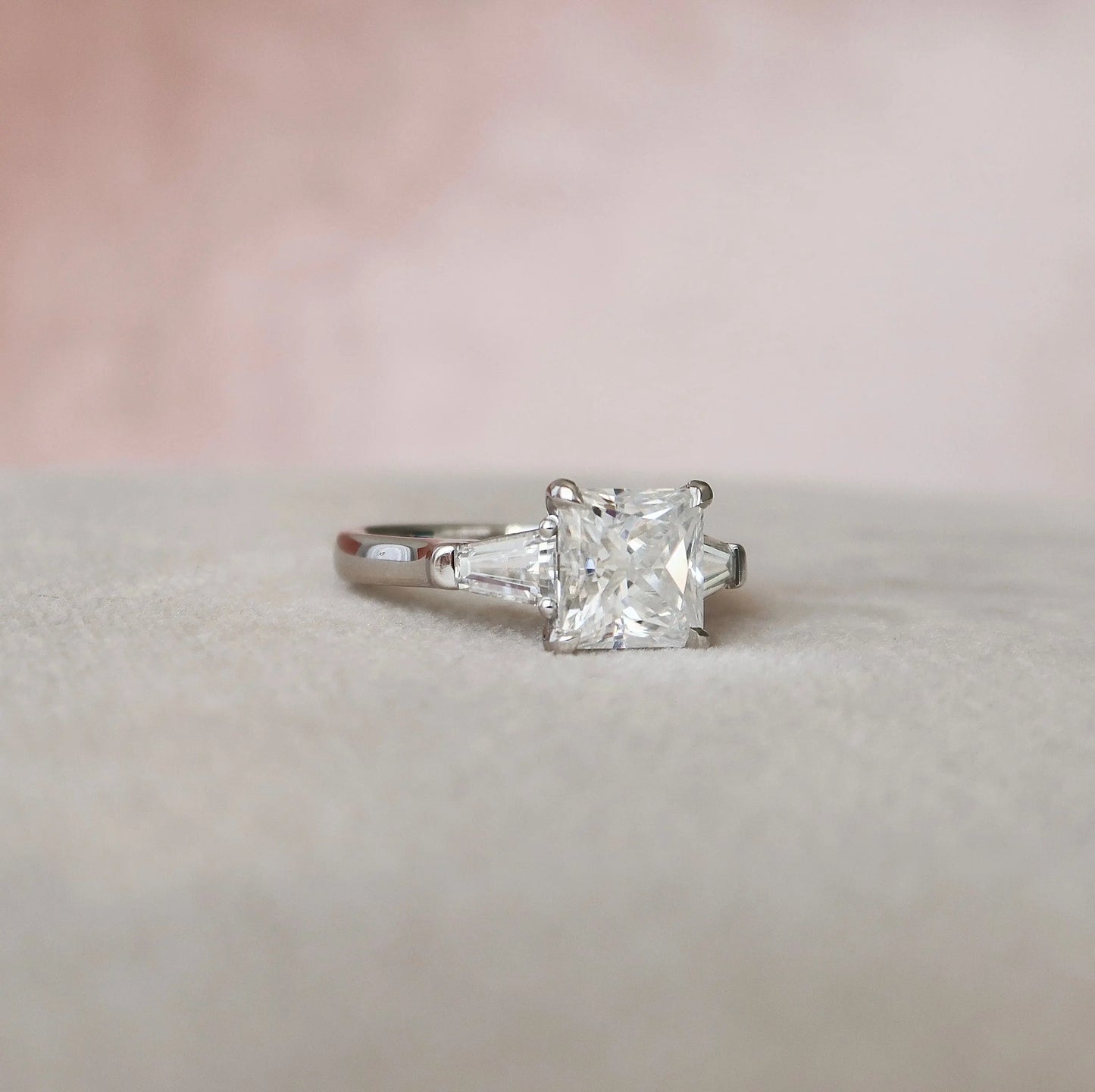 3.0CT Princess Cut Moissanite 3 Stone Engagement Ring