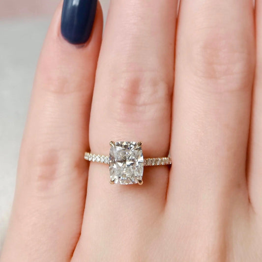 2.50CT Cushion Cut Moissanite Cathedral Setting Hidden Halo Engagement Ring