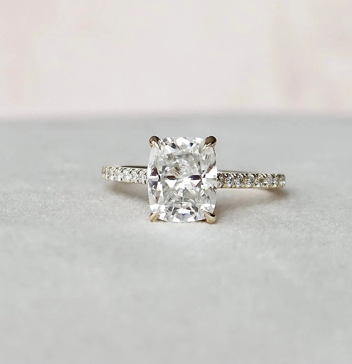 2.50CT Cushion Cut Moissanite Cathedral Setting Hidden Halo Engagement Ring