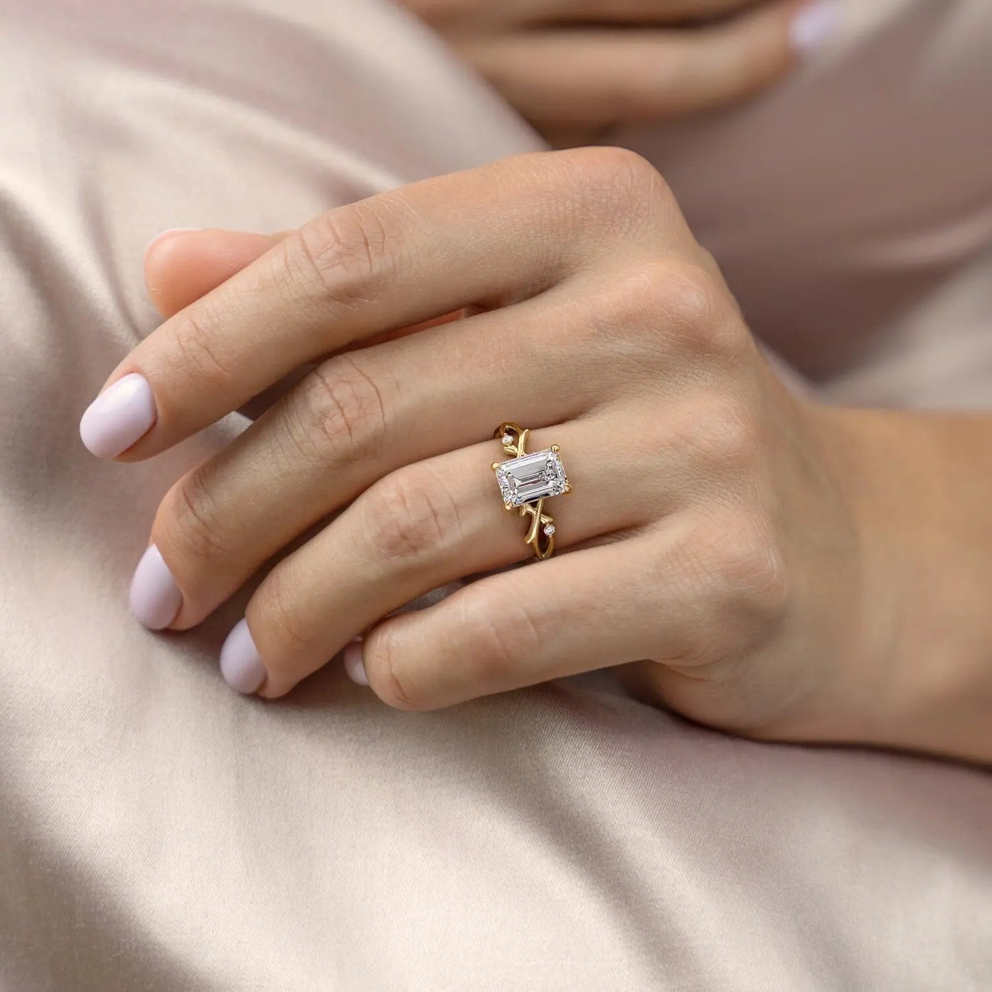 2.0CT Emerald Cut Moissanite Branches Engagement Ring