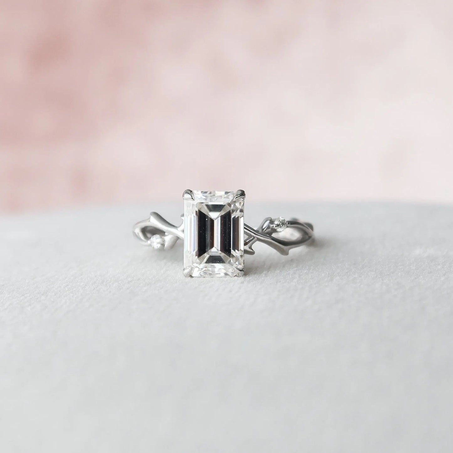 2.0CT Emerald Cut Moissanite Branches Engagement Ring