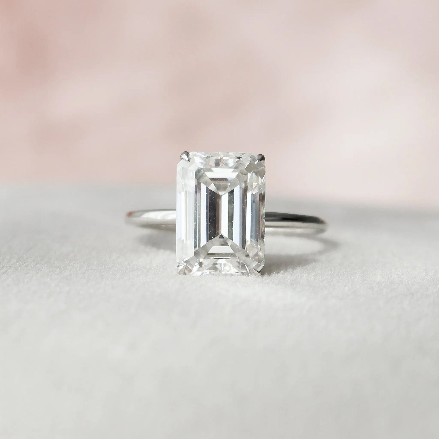 4.50CT Emerald Cut Hidden Halo Moissanite Engagement Ring