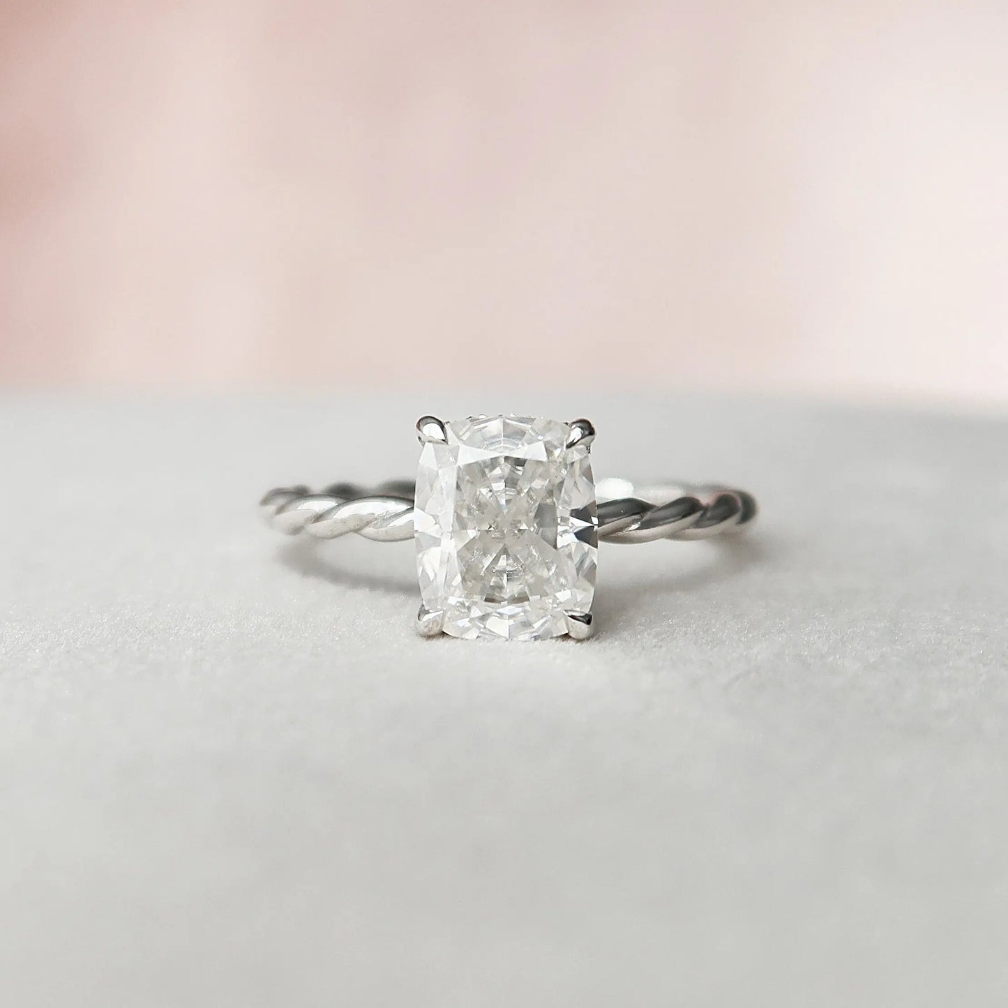 2.0CT Elongated Cushion Cut Moissanite Hidden Halo Engagement Ring