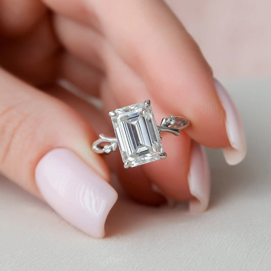 4.0CT Emerald Cut Nature Inspired Twisted Moissanite Engagement Ring