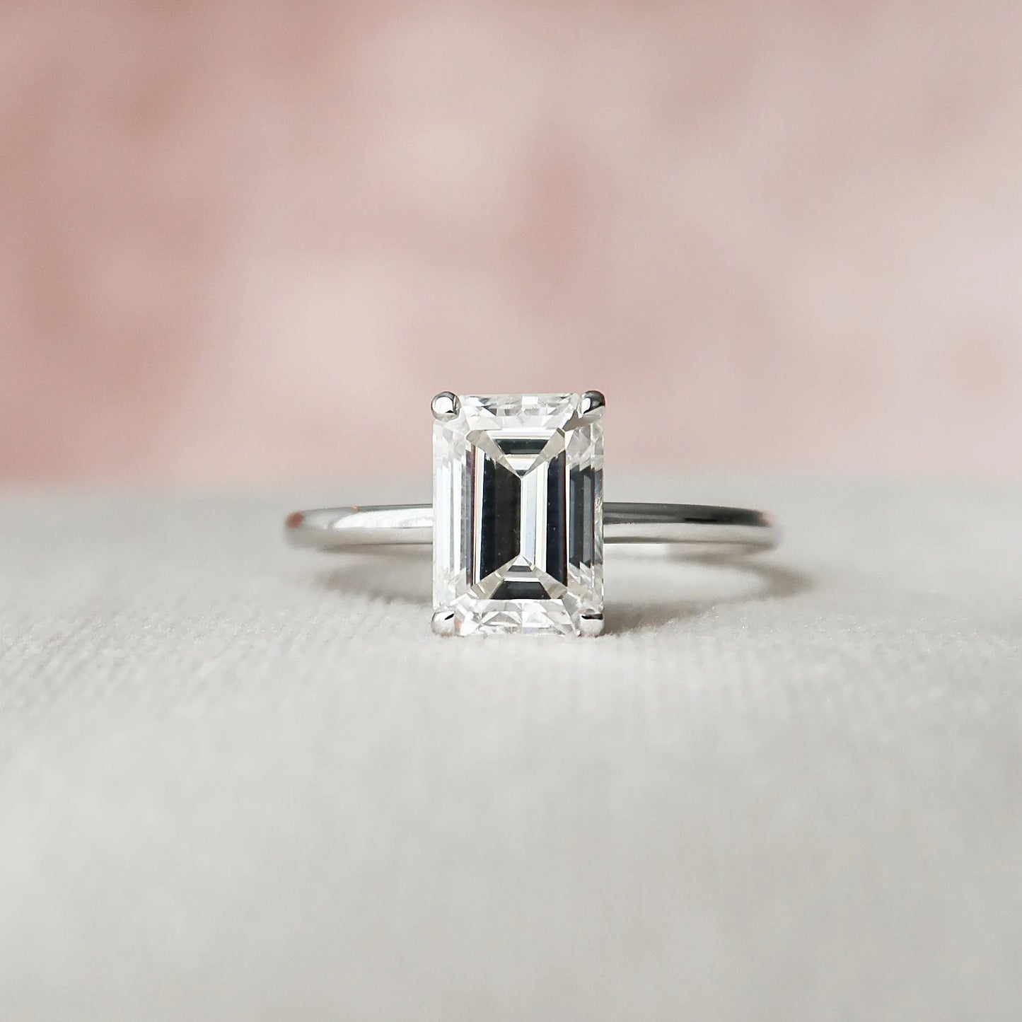 2.0CT Emerald Cut Hidden Halo Moissanite Engagement Ring