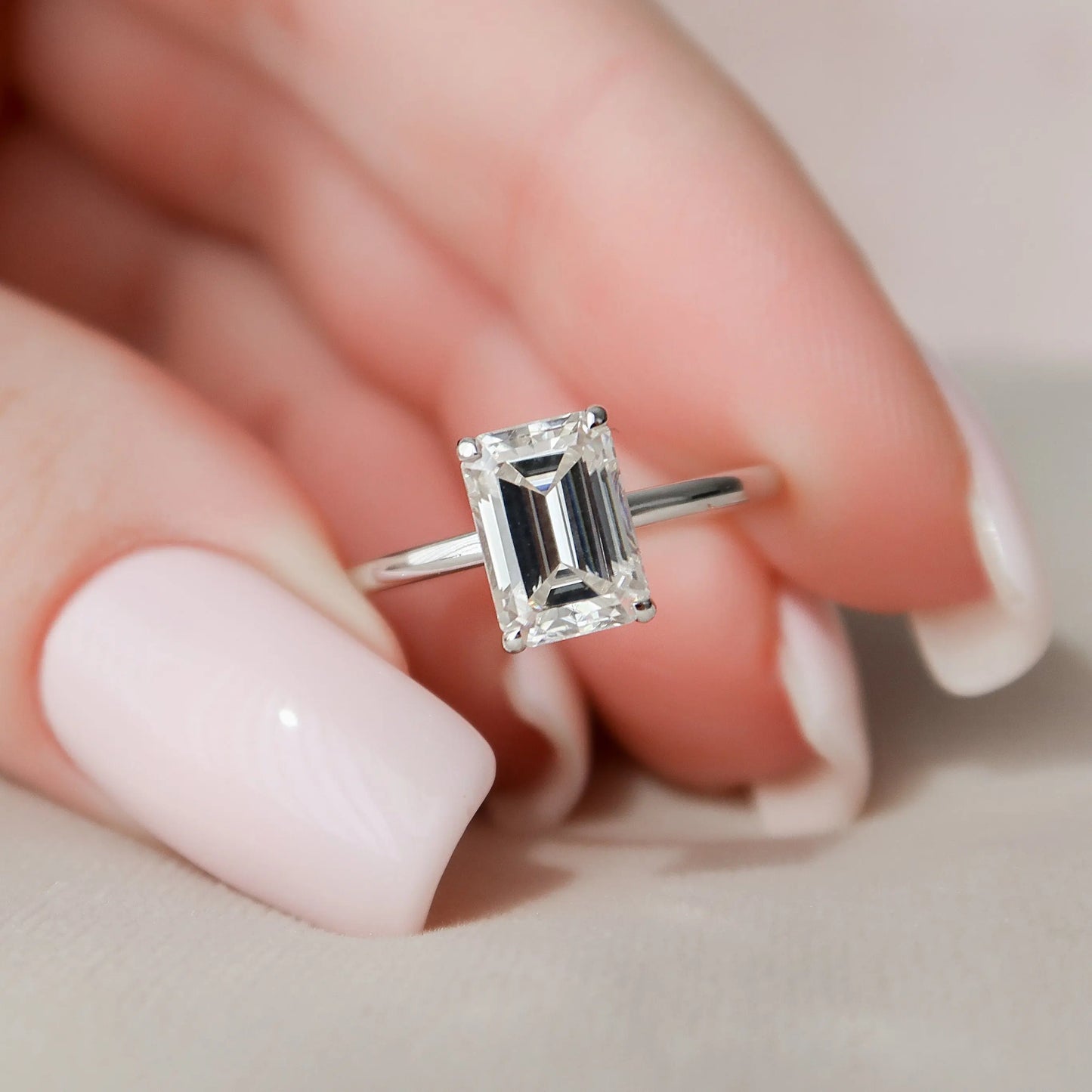 2.0CT Emerald Cut Hidden Halo Moissanite Engagement Ring