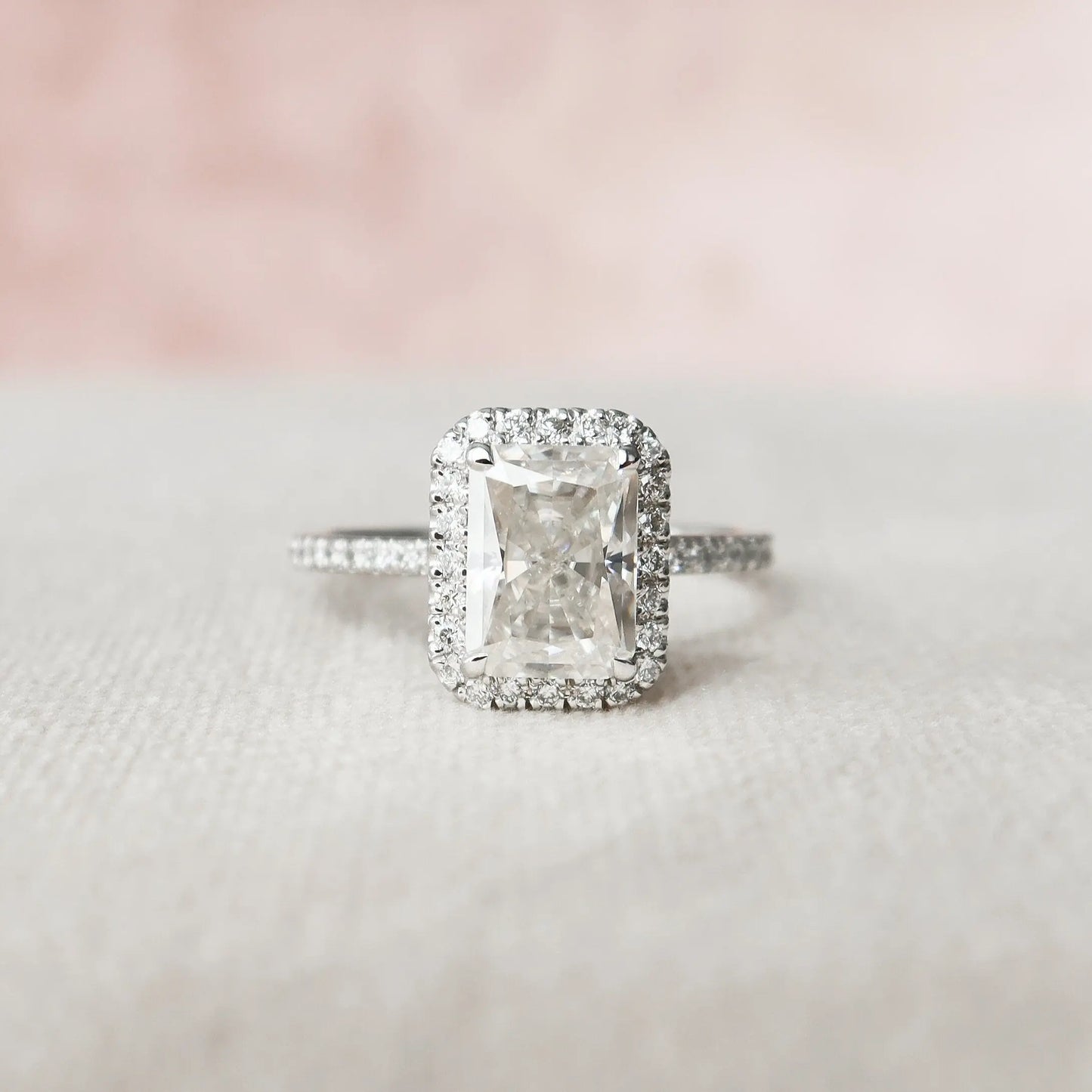 2.0CT Radiant Cut Halo Moissanite Engagement Ring